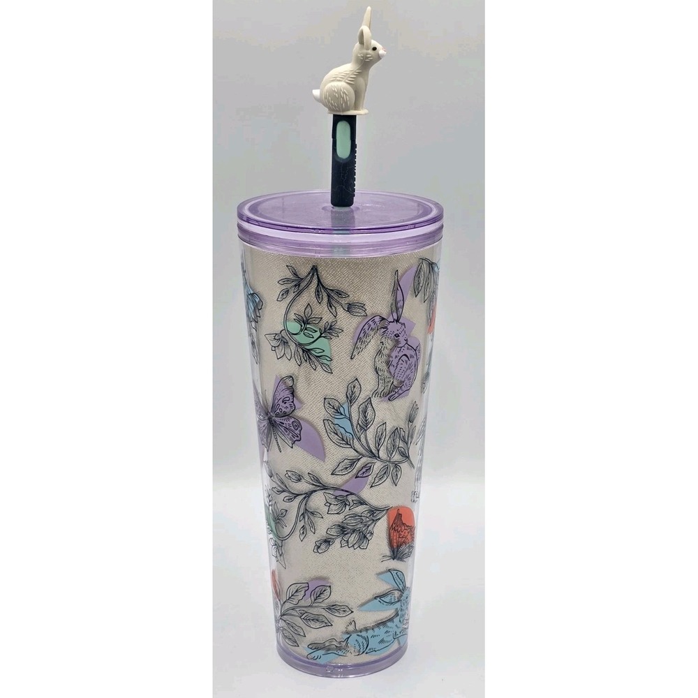 Starbucks 2024 Spring Easter Bunny Glitter Flowers Tumbler 24oz Venti Cup - Picture 4 of 15